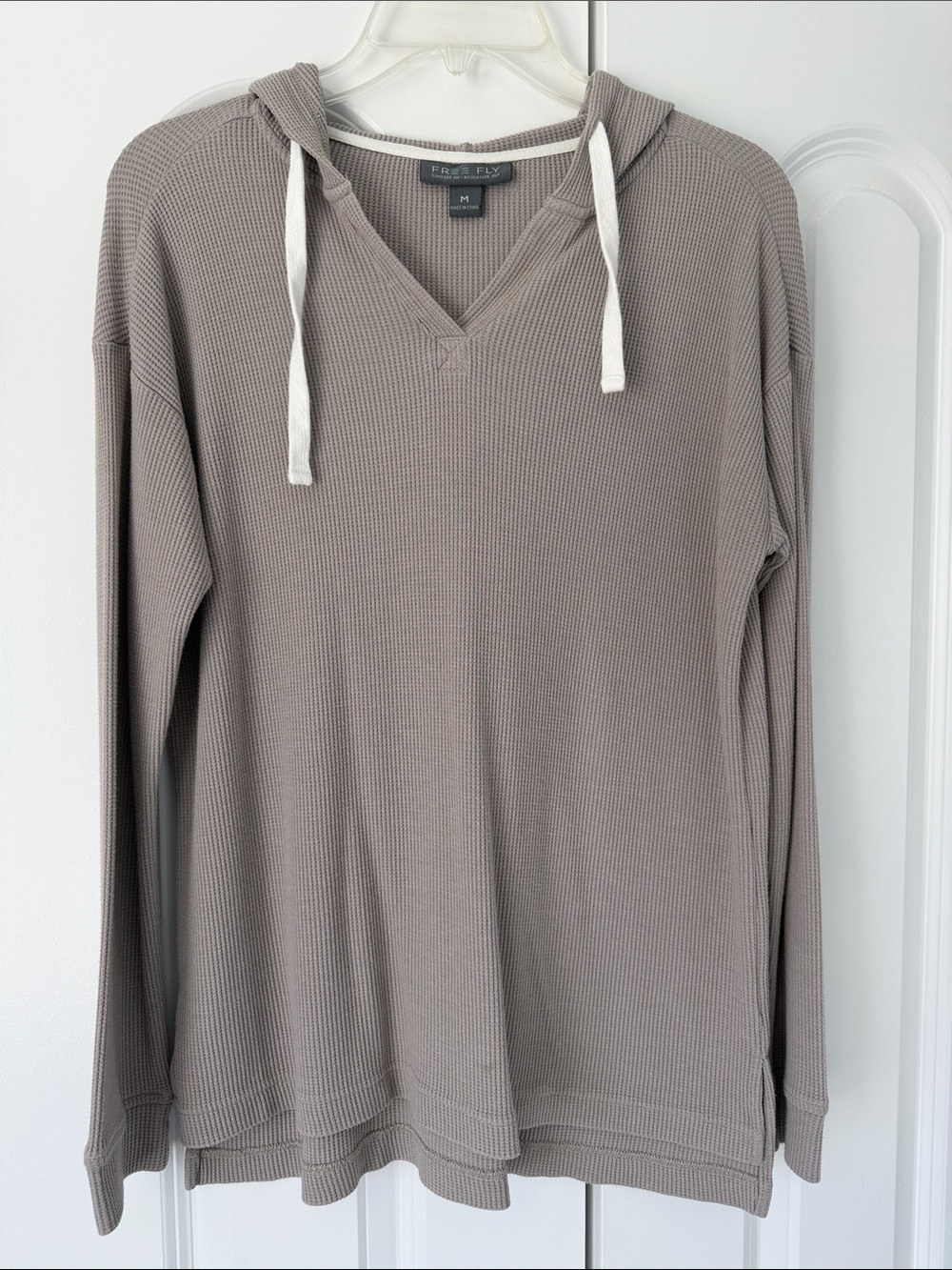 Freefly Women's Grey Waffle Knit V-Neck Hoodie- Size M